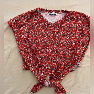 Zara floral front tie crop top